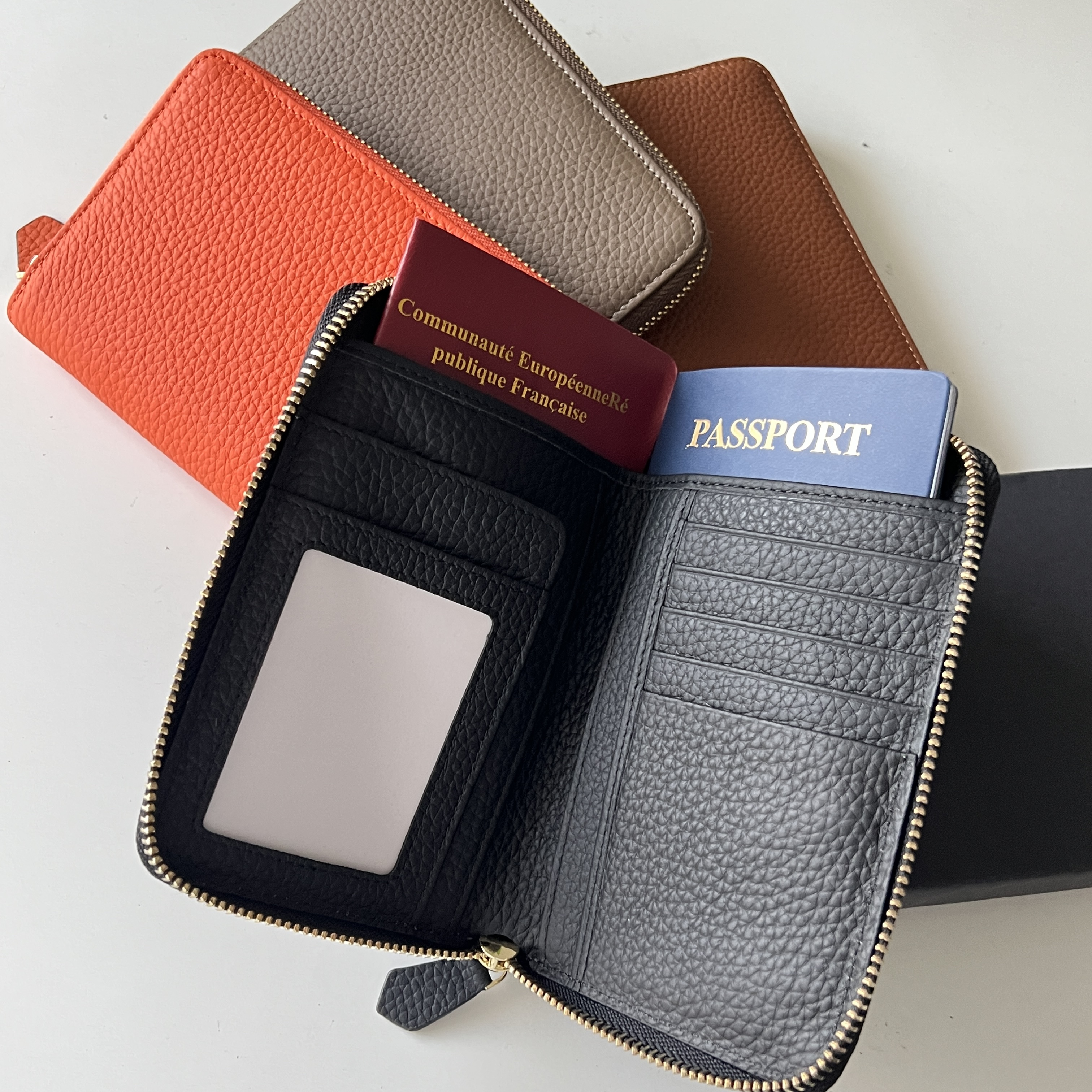カスタムレター本革小石パターントラベルジッパー財布パスポートカバーチケット収納トラベルアクセサリーカードホルダー