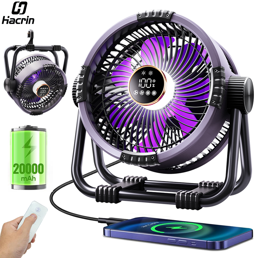 キャンプファン 20000mAh 充電式ポータブル屋外キャンプファンワイヤレステント天井ファン LED ライト付きキャンプ空気サーキュレーター