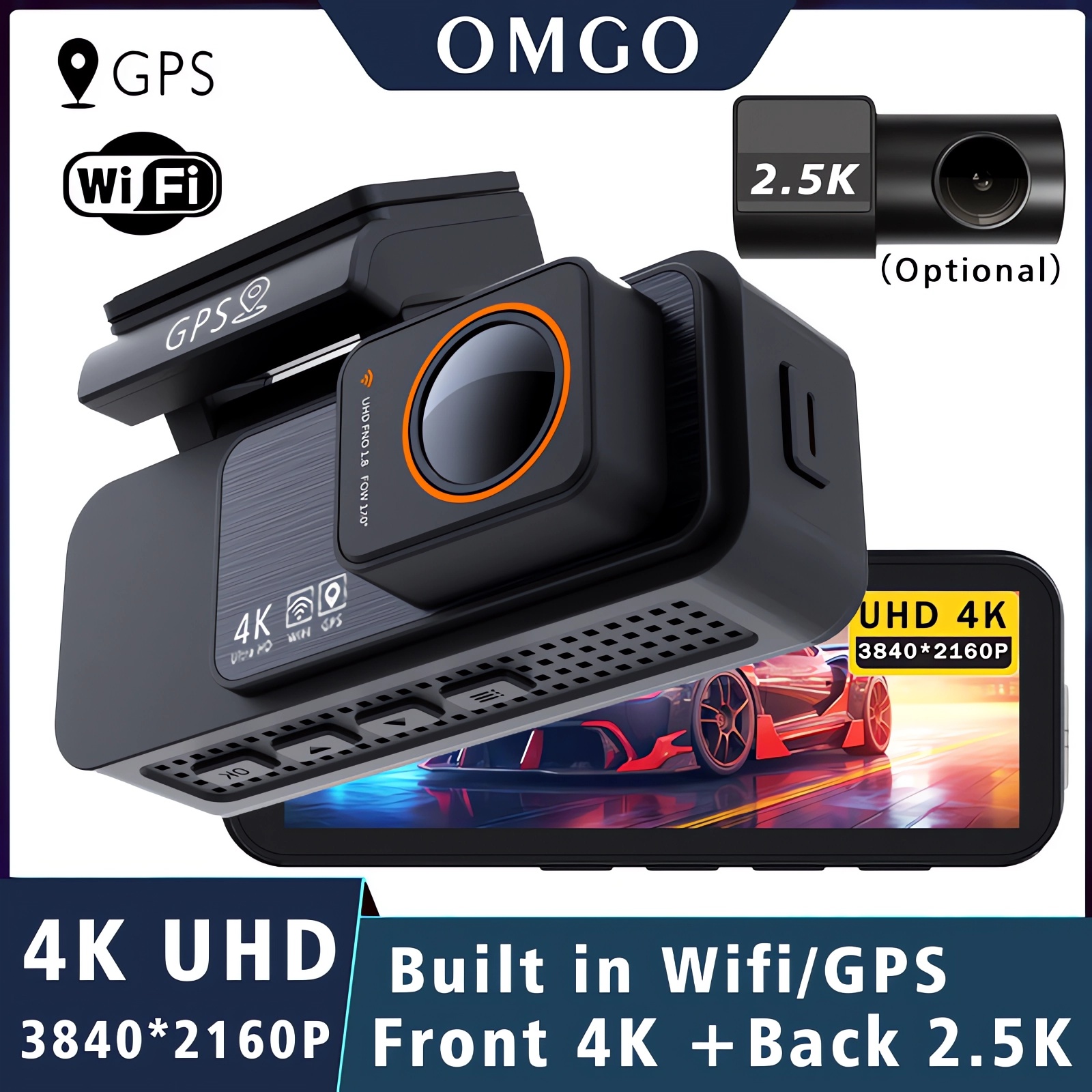 ダッシュカムデュアルレンズ4K UHD録画車カメラDVRナイトビジョンビデオレコーダーGPS Wi-Fiルームブラックボックス2.5Kリアビューカメラ