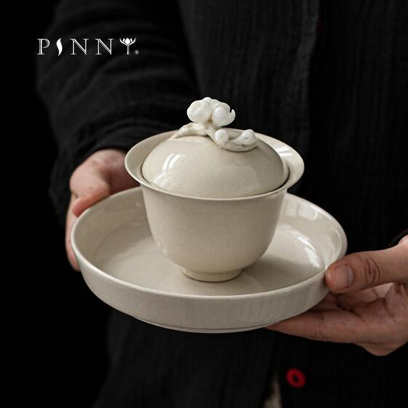 PINNY 150 ミリリットルレトロ植物灰釉セラミック Gaiwan ハンドメイド梅中国カンフー茶サービス着色箸置き