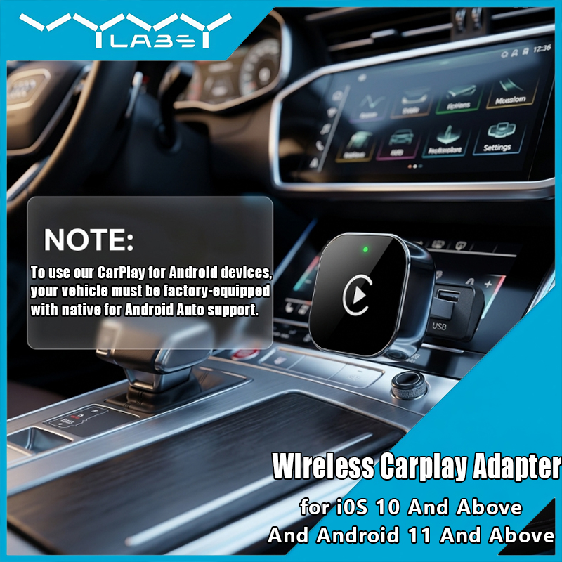 Vyvylabs ワイヤレス Carplay アダプターは、有線 Carplay をワイヤレス接続に変換し、iPhone 10 以降および Android 11 以降の Android Auto 用プラグアンドプレイに変換します。