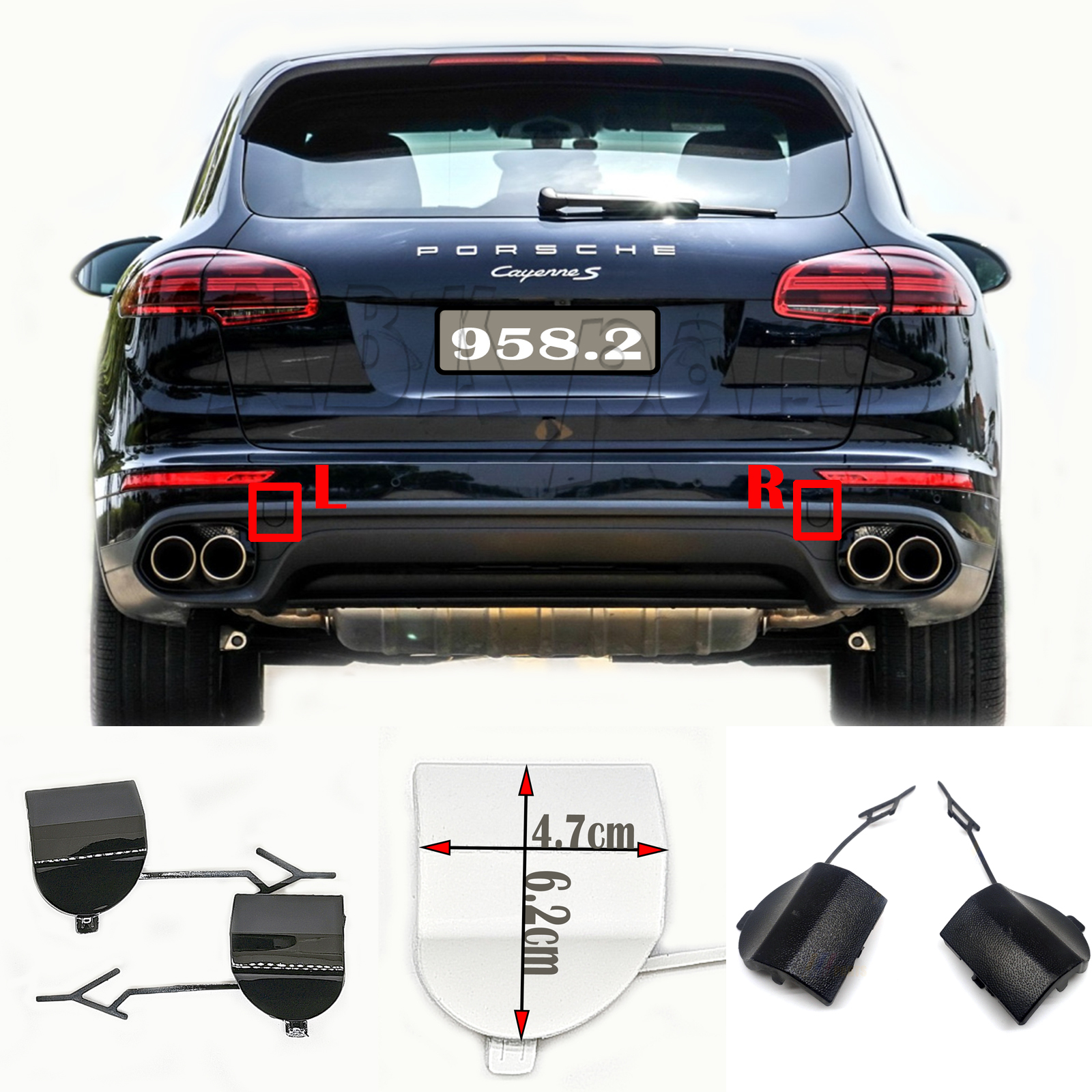 リア牽引カバー 15-18 ポルシェ カイエン 92A 958.2 3.0L 3.6L 4.8L ベース S GTS ターボ TDI バンパー牽引フックアイキャップに適合