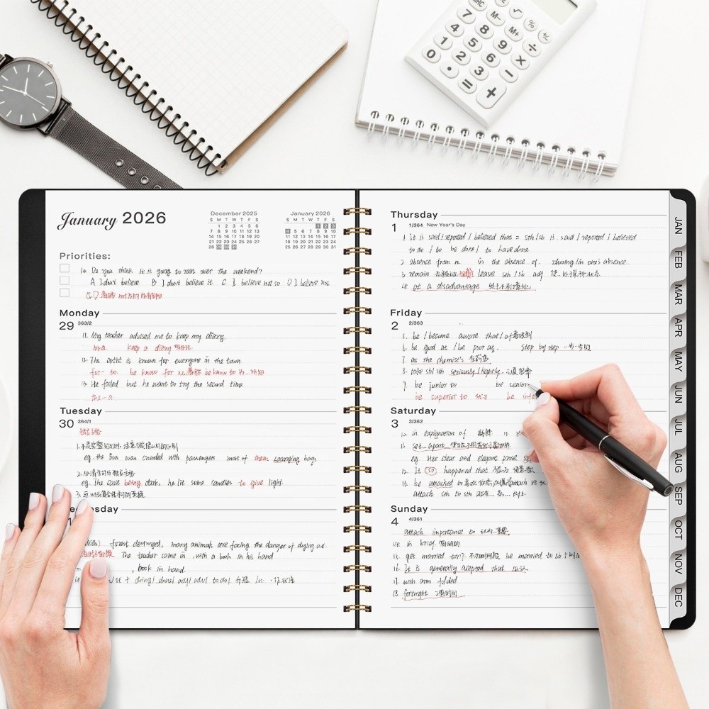 生産性向上ツール A4 2026 ノートブック ダブルコイル綴じ ポータブル 月間プランナー 週間プランナー 大学用