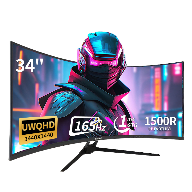 Gawfolk 34 インチウルトラワイド曲面ゲーミングモニター、1500R PC 画面 165hz UWQHD 4K、FreeSync 付き曲面コンピュータ画面、サポート W