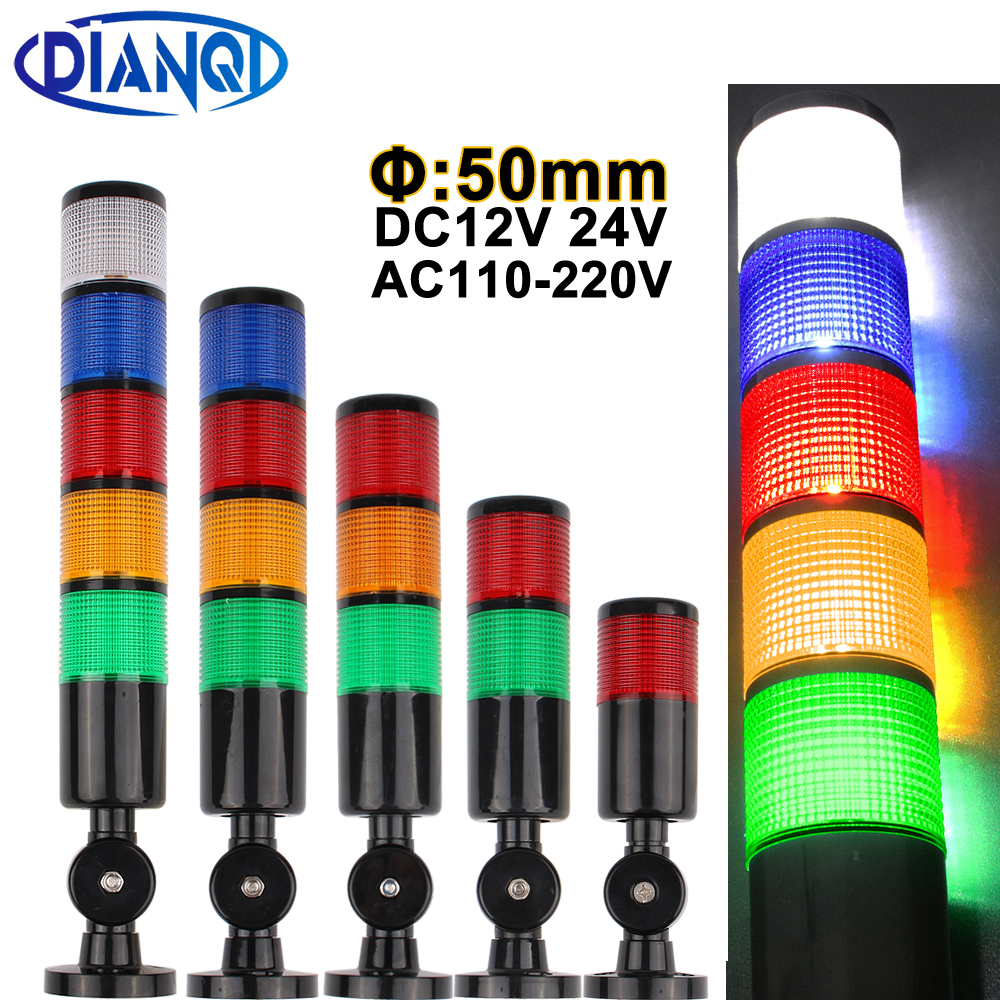 1-5 層安全産業用スタックライト LED ランプ DC12V 24V 220V 50 ミリメートル黒ボディタワー警告灯レッドアンバーブザー付き
