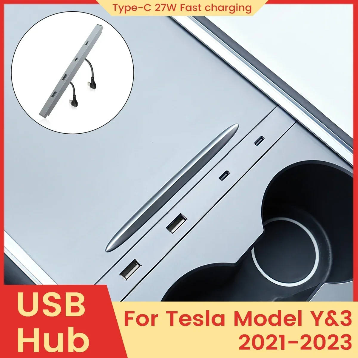 テスラモデル 3 Y 2021 2022 2023 ドッキングステーション 27 ワット急速充電器 USB シャントハブパワースプリッタ Type-C 充電器カーアクセサリー