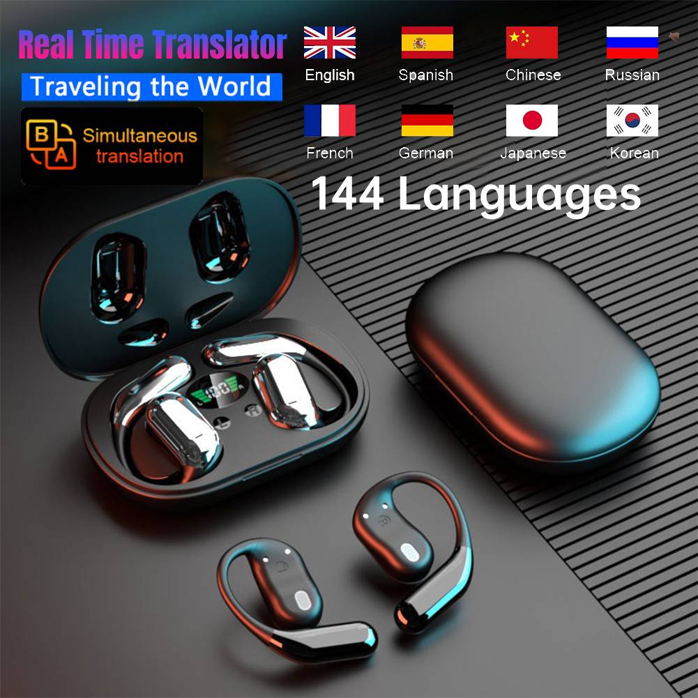 3-in-1 AI 翻訳イヤホン 144 言語 ノイズキャンセリング Bluetooth 5.3 ヘッドセット インスタント翻訳 スマートボイス リアルタイム