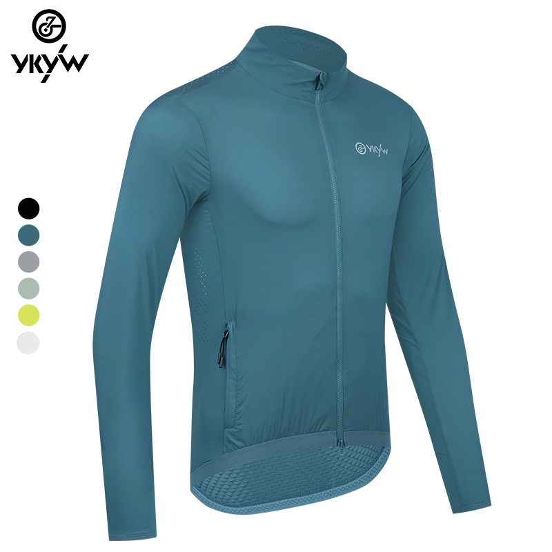YKYW 男性防風防水長袖サイクリングジャケット YKK ダブルジッパー通気性 MTB バイク服トップスプロチームジャージ