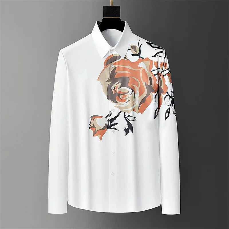 12 色メンズヴィンテージ花柄長袖シャツ春日常外出服高品質高級プリントラペルシャツ 6XL