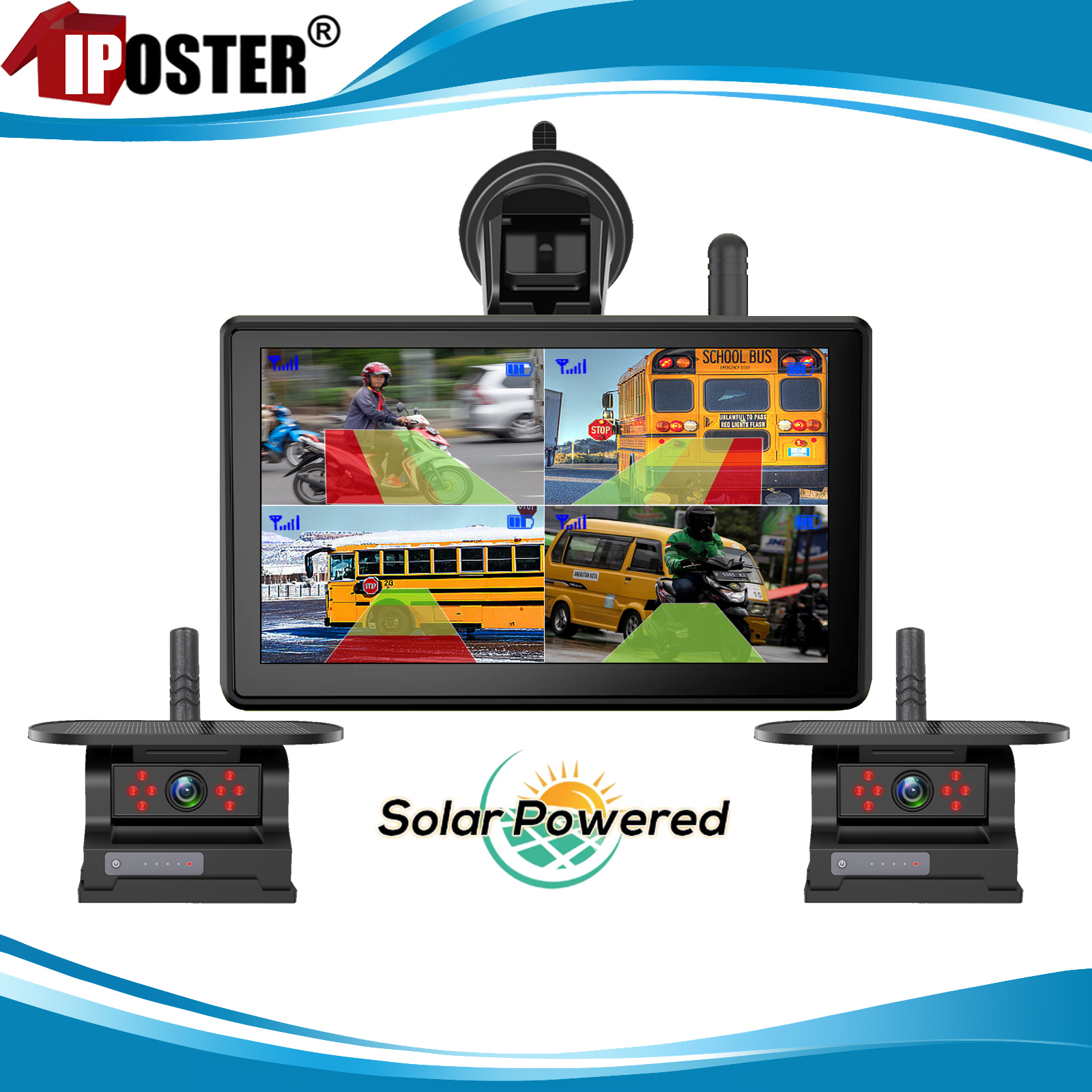 iPoster デジタルワイヤレス 7 インチタッチスクリーン DVR モニター分割画面 1/2/4x ソーラーバックアップカメラ磁気ヒッチキャラバン用