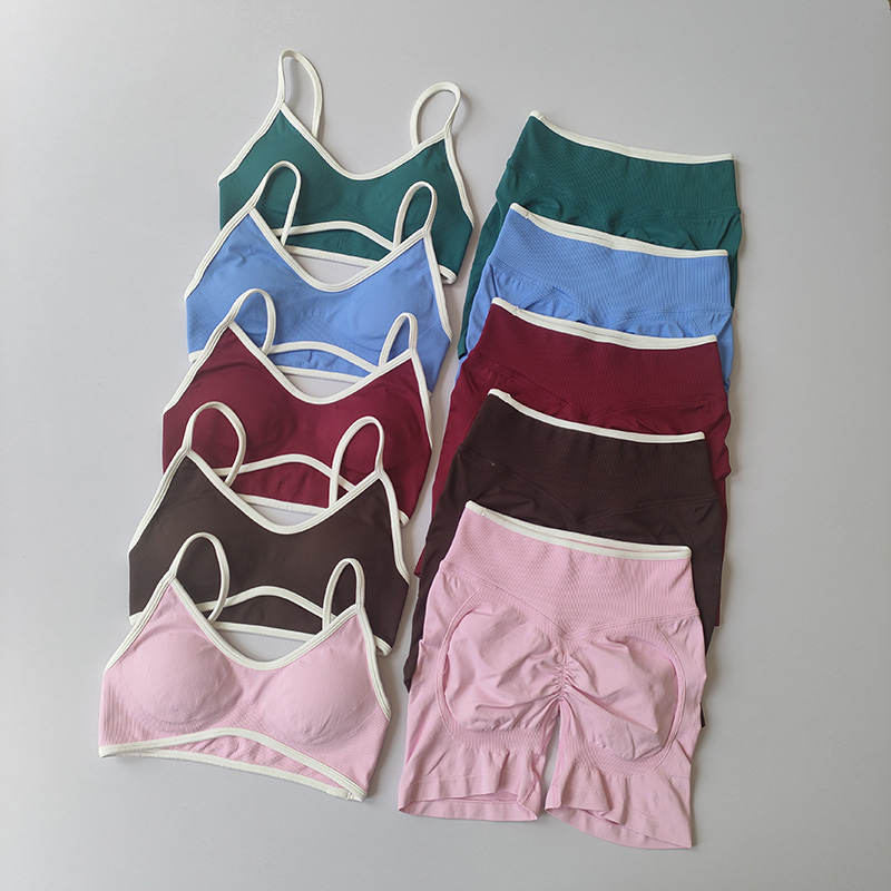 女性用ワークアウトセット - スポーツブラ付きカラーブロックヨガショーツ、夏のフィットネス用吸湿発散性ジム衣装
