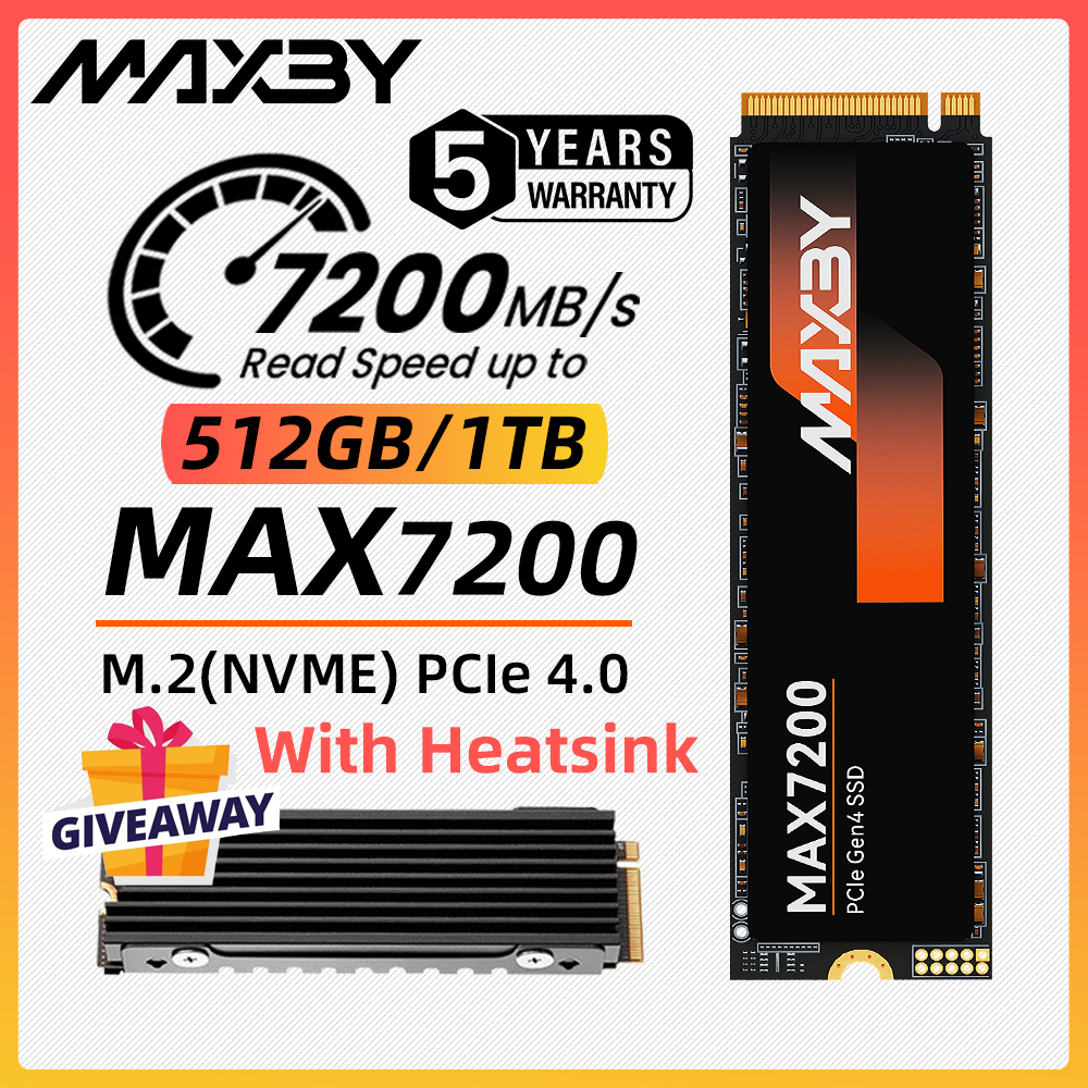 MAXBY MAX7200 512 ギガバイト 1 テラバイト PCIe4.0 7200 メガバイト/秒 NVME SSD M.2 内部ソリッドステート TLC ハードディスクとヒートシンク PS5 ラップトップデスクトップ PC