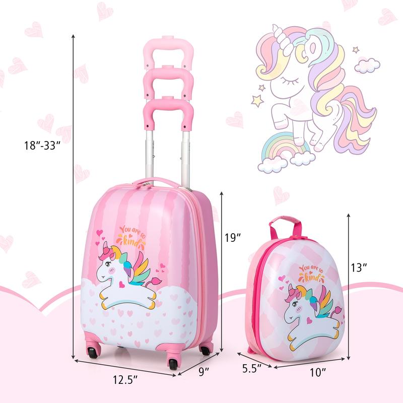 12 インチ 16 インチの荷物セット 2 個、バックパックとスーツケース付き旅行用の素敵なユニコーン