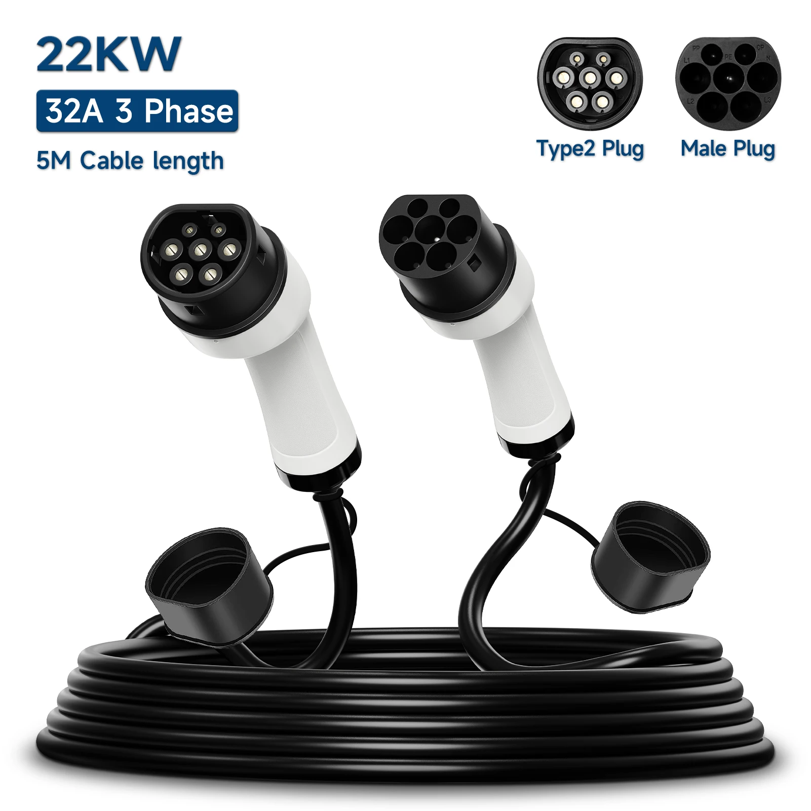 ポータブル EV 充電ケーブル 32A 22KW 3 相電気自動車充電器 3.5KW 16A 1 相 EVSE キット EV ケーブル タイプ 2 からタイプ 2 IEC62196-2