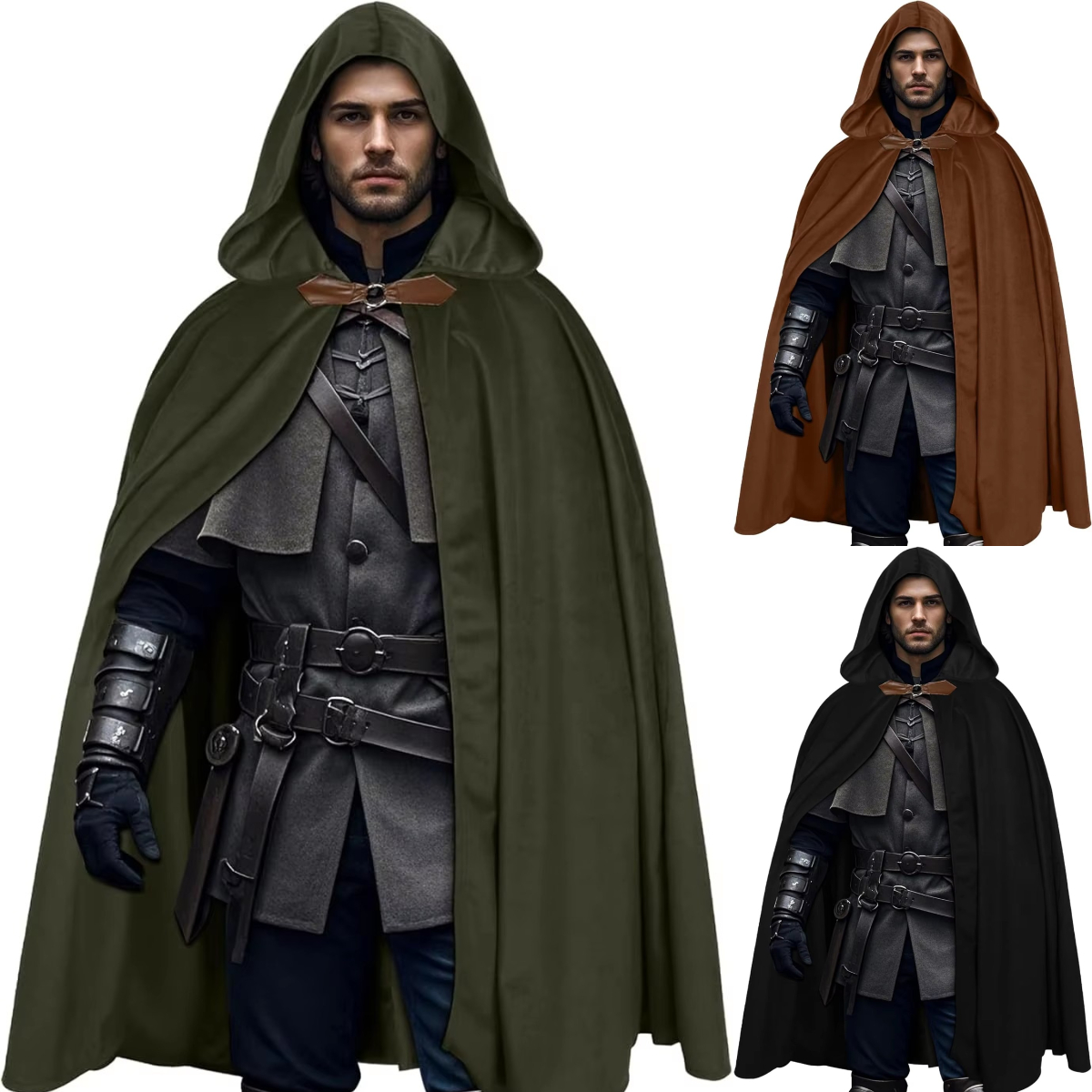 ファッション中世ベルベットフード付きマント - ルネッサンスケープ付きフードヴィンテージケープレットハロウィン魔術師コスチューム