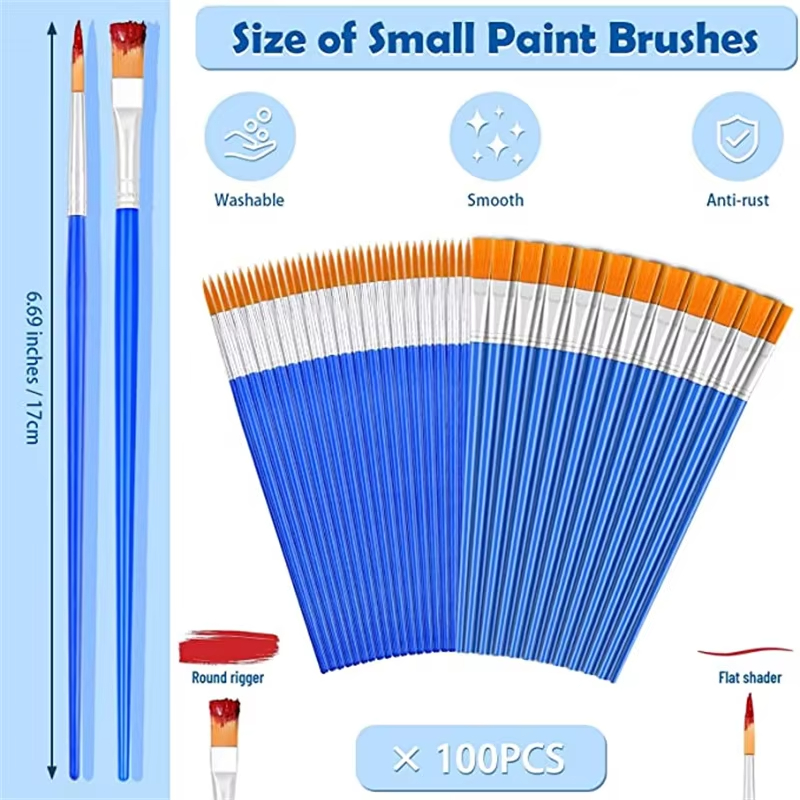 100 個ペイントブラシセット子供用アクリルフラットラウンド尖ったペイントブラシクラフト水彩油絵ブラシ