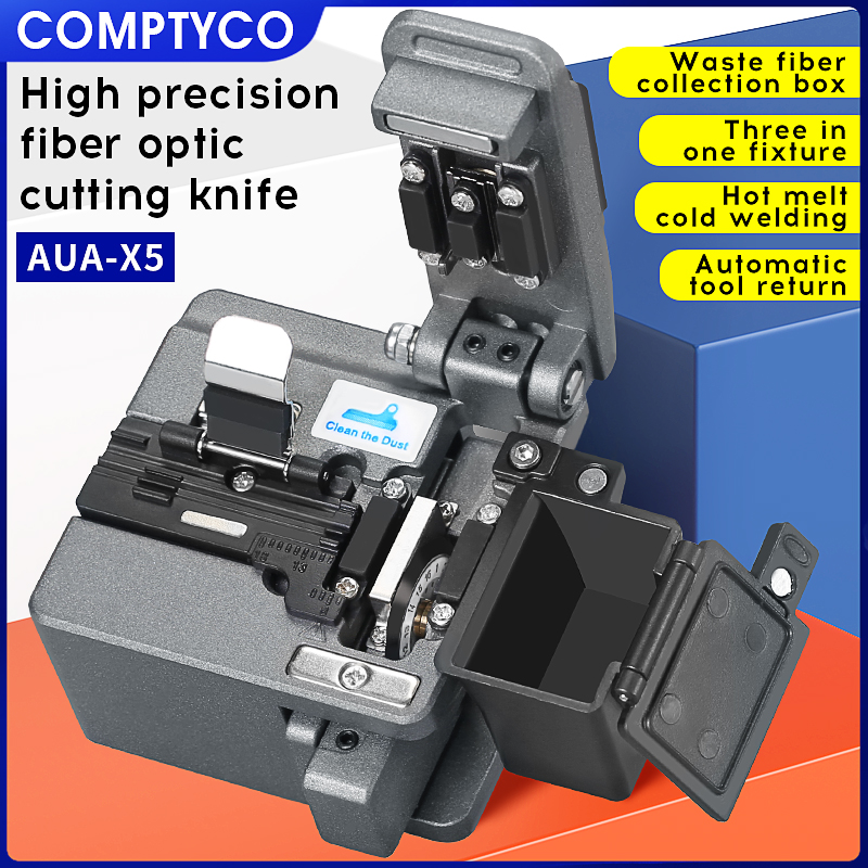 COMPTYCO AUA-X5 高精度ファイバークリーバー FTTH 光ファイバーケーブルカッターツール光ファイバー切断ナイフ廃棄物繊維ボックス