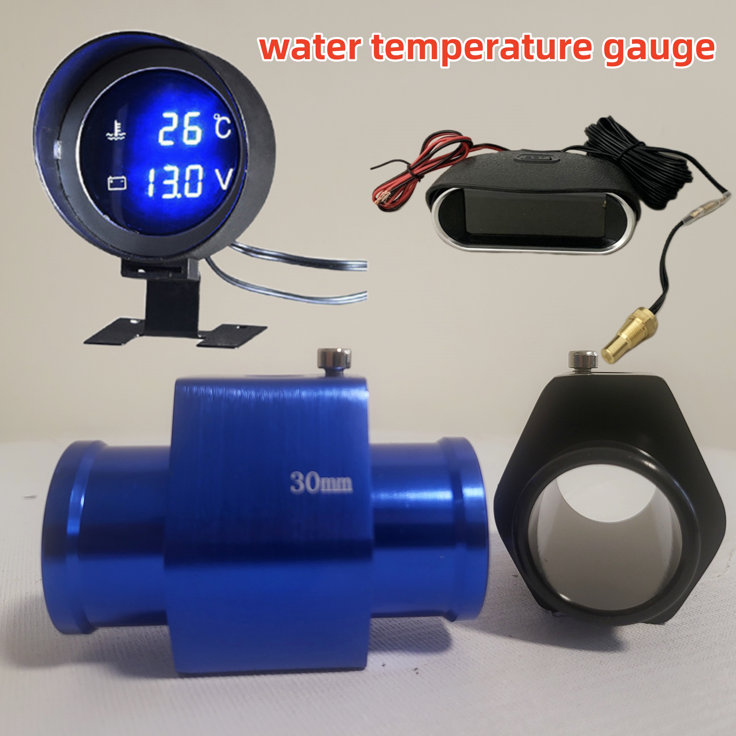 自動車温度電圧 2-in-1 デジタル温度センサー表 1/8NPT 水温計温度センサー 12/24V