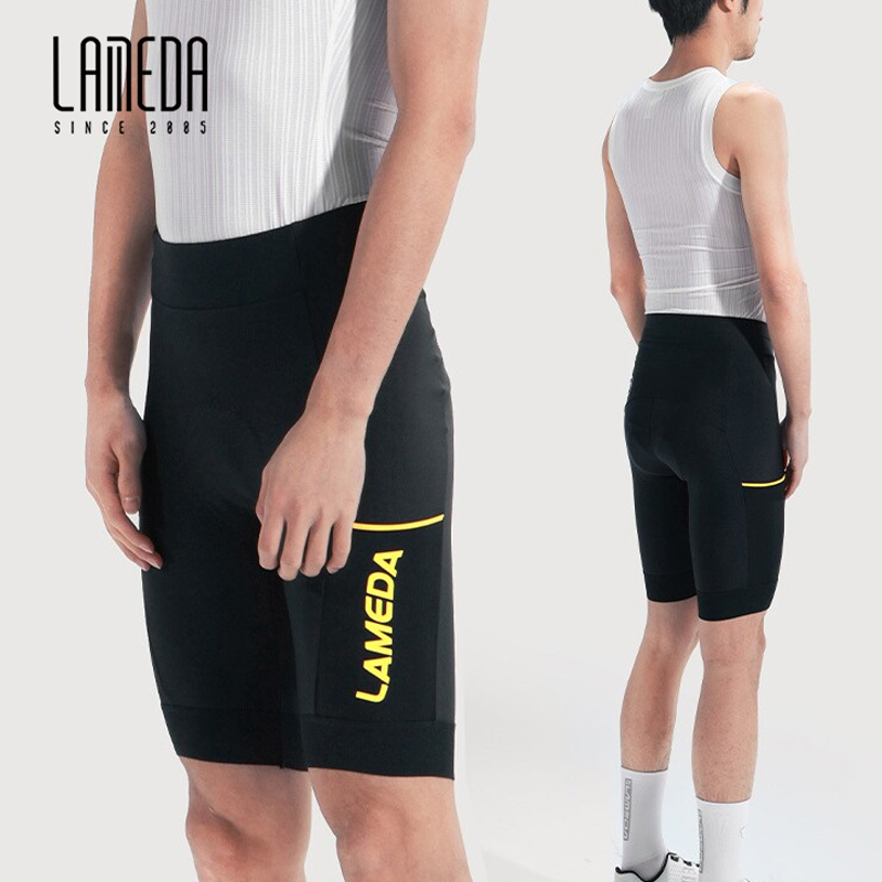 LAMEDA レディース メンズ プロフェッショナル サイクリング ビブショーツ 通気性 快適 衝撃吸収 サマーバイクショーツ パンツ サイドポケット付き