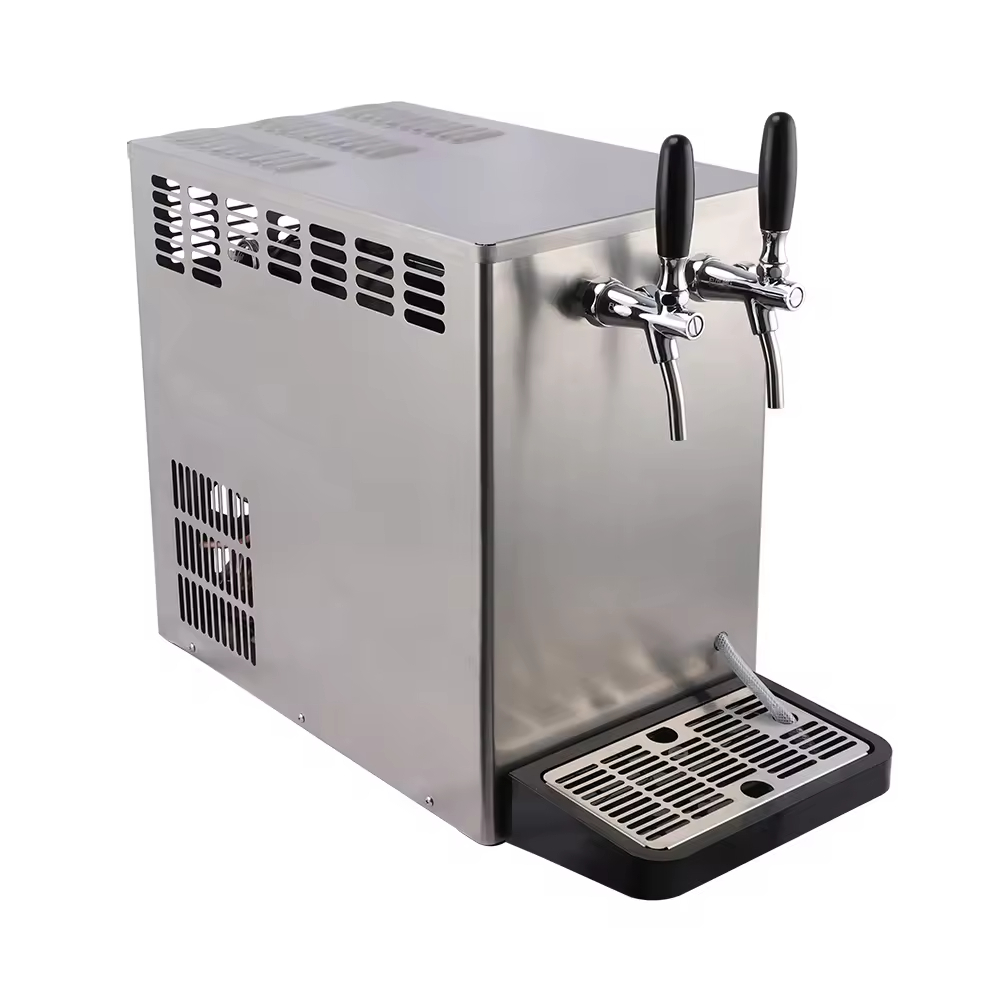カウンタートップドラフトビールクーラー - デュアル/シングルタップステンレススチールディスペンサー、温度制御、急速冷却、お手入れ簡単