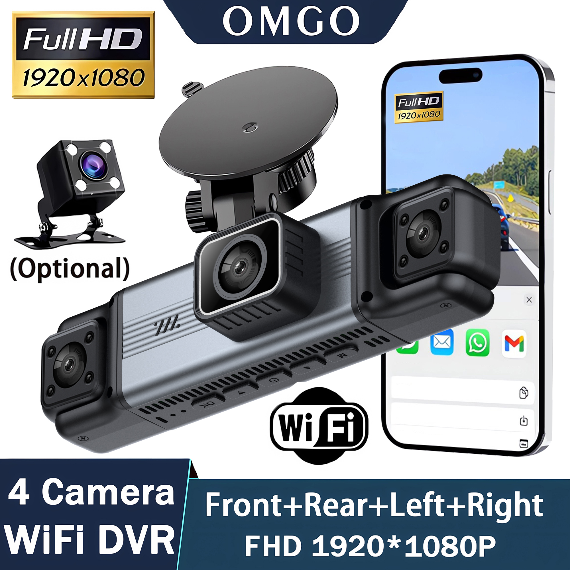ダッシュカメラ 4 チャンネル wifi 車 dvr ダッシュボードカメラ車のウェイバックボックス駐車モード 24 時間フロントとリアインテリア 360 ダッシュカム