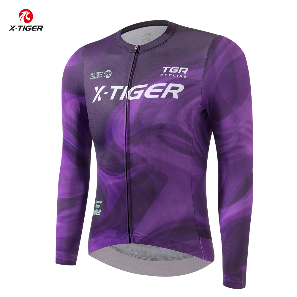 X-TIGER サイクリングジャージ長袖メンズソフト通気性スリムフィットサイクリングトップスシャツ MTB ロードプロ自転車服