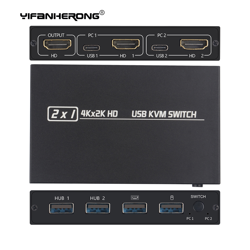 4KX2K KVM スイッチ スプリッター 2 ポート HDTV USB プラグ アンド プレイ ホット 共有モニター キーボードとマウス アダプティブ HDCP プリンター