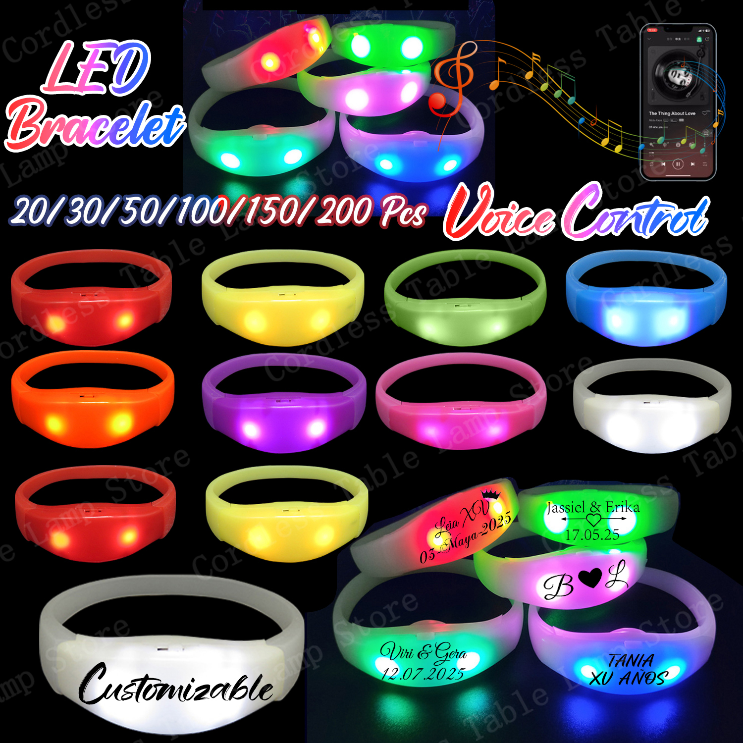 20-200個のLEDブレスレット音楽のカスタマイズ