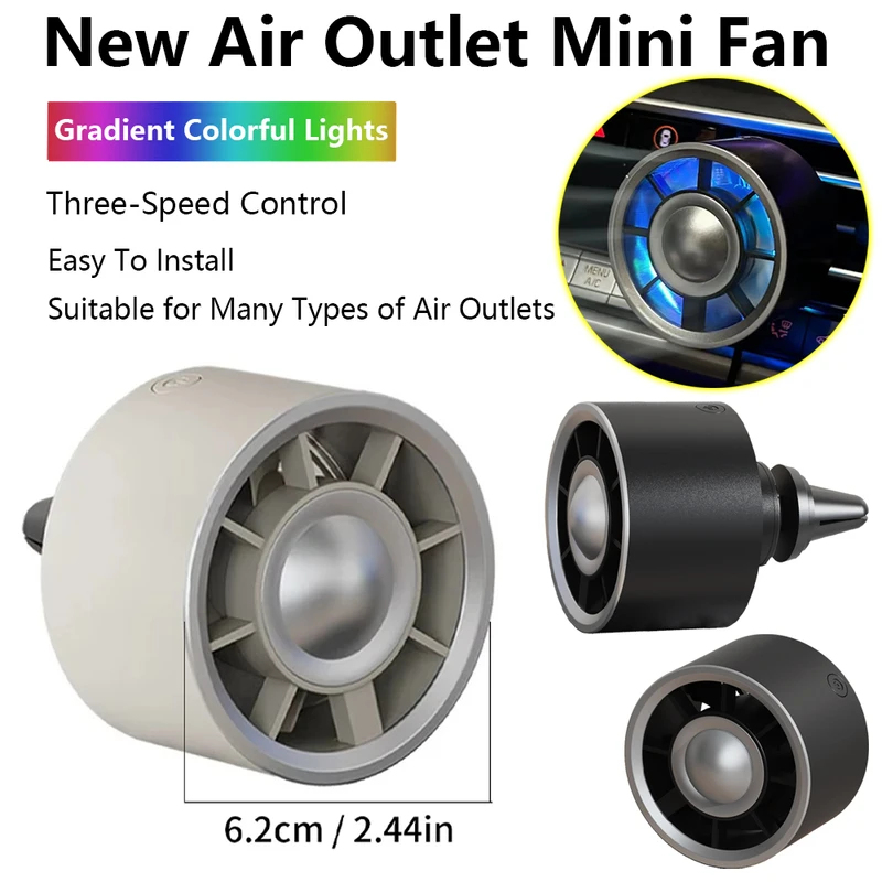 Car Air Outlet Mini Fan Gradient Colorful Ambient Light + USB Powered Cooling Fan for Vehicle Dashboard A/C Vent – Type-C Port