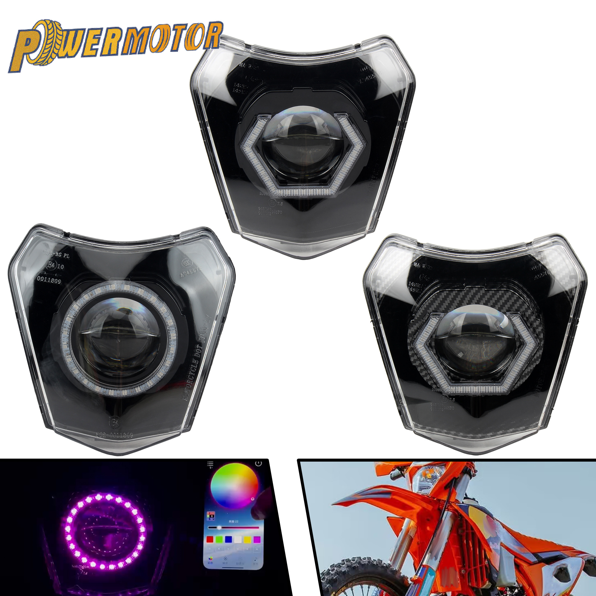 モトクロス LED ヘッドライトエンジェルアイズライトアプリ制御 RGB ヘッドランプ KTM EXC XC SX SXF EXC F 125-500 ダートバイクアクセサリー