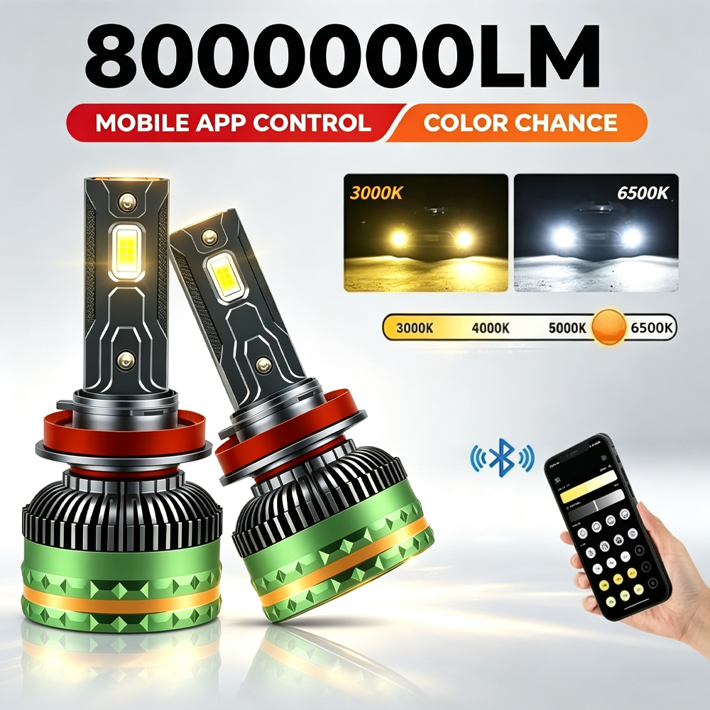 超高輝度 H4 LED ヘッドライト CANBUS H7 H1 H11 9005 9006 9012 フォグ電球 LED 車のヘッドライト Bluetooth 制御色 3000K-6500K