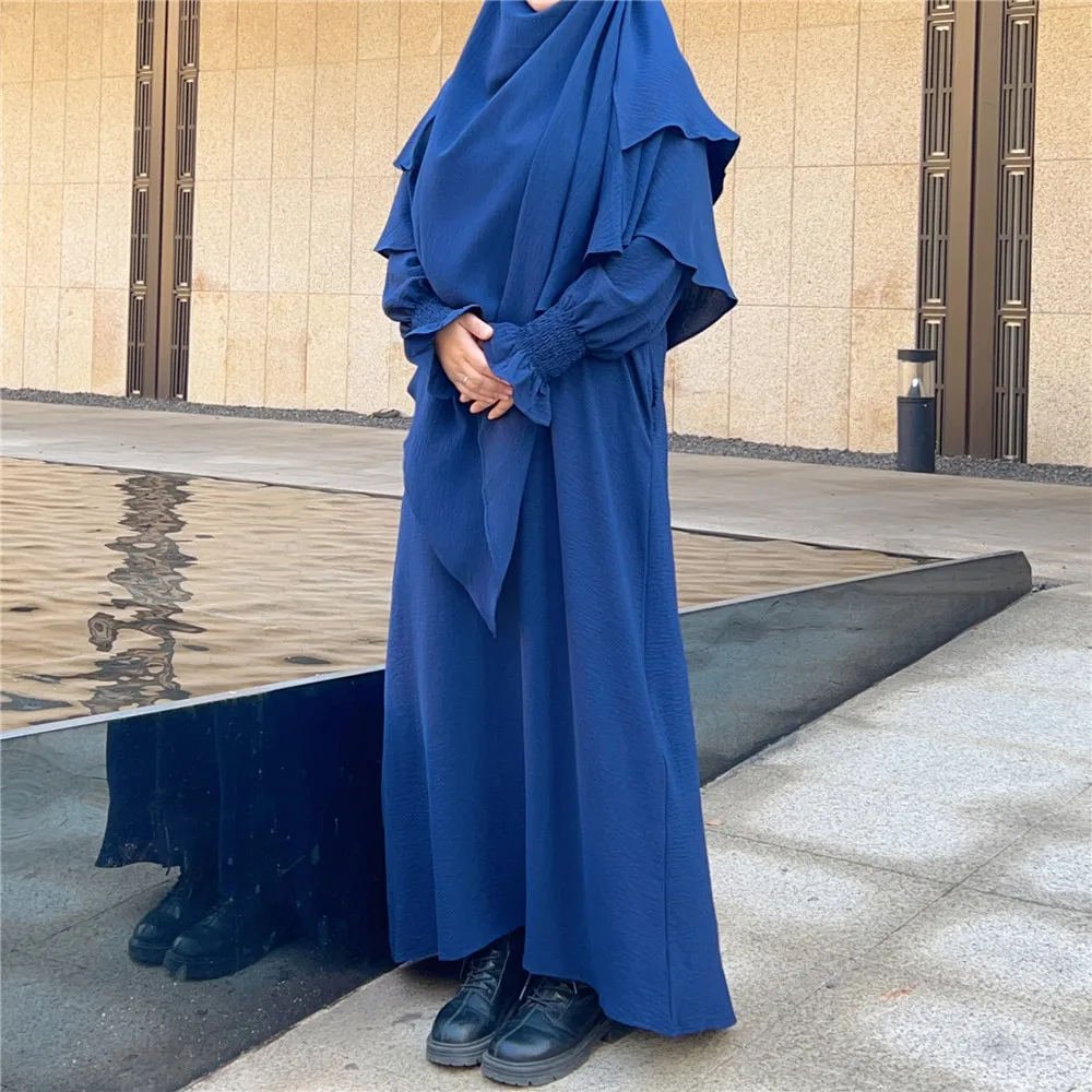 2 個セットイードラマダンイスラム教徒の女性の祈りの衣服フード付きキマールローブイスラム服ヒジャーブドレスニカブアバヤブルカカフタン