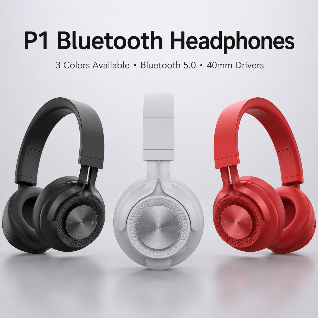 P1 Bluetooth Headphones Wireless Earphones 40mm Dynamic Drivers Stereo Bass Foldable Headset 25H Playtime for Music Gaming Calls