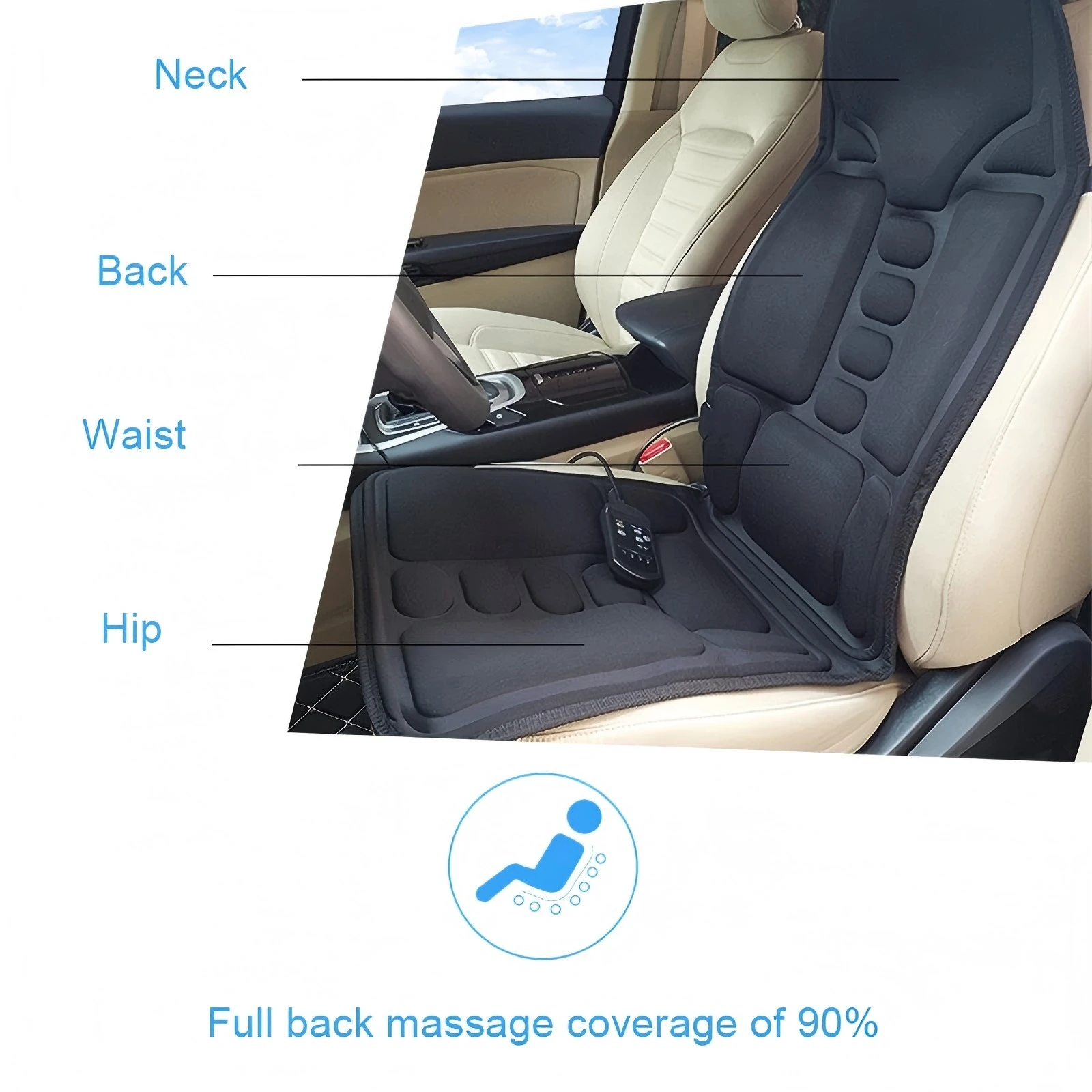 Portable Full Body Massage Chair Cushion Neck Back Waist Hips Massager Home Office Car Use