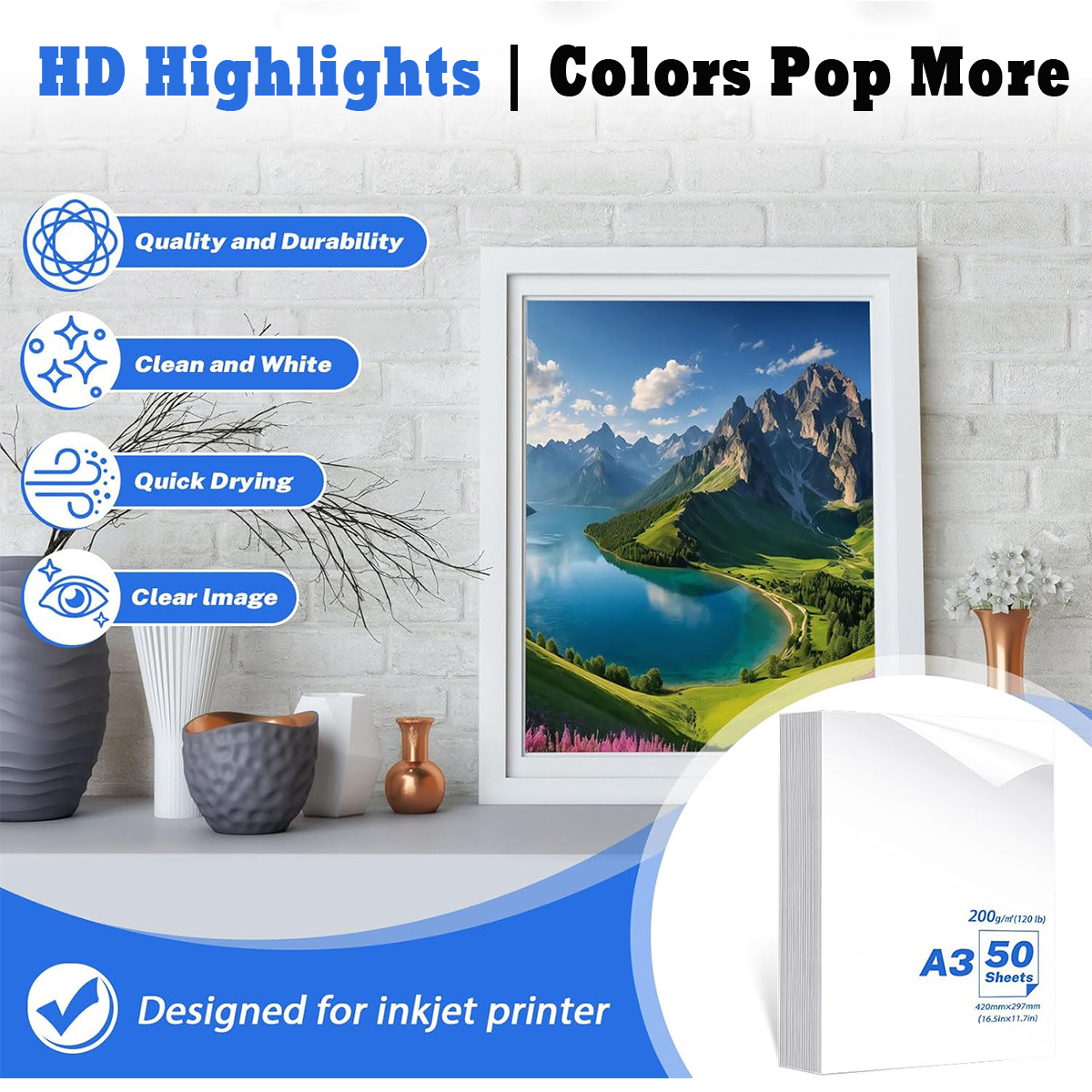 A3 写真用紙、230 g 白色光沢写真用紙、インクジェットで画像の表紙やパンフレットを印刷するための高級写真用紙