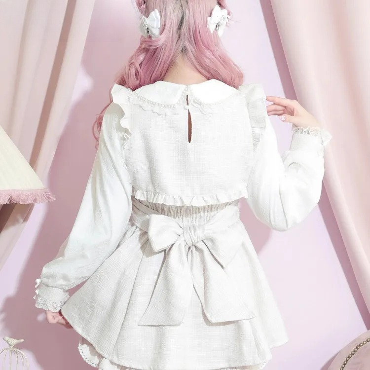 和菓子秋冬プリンセス長袖ドレス絶妙なハイウエストリボンレーススリムドレスとショーツ2点セット