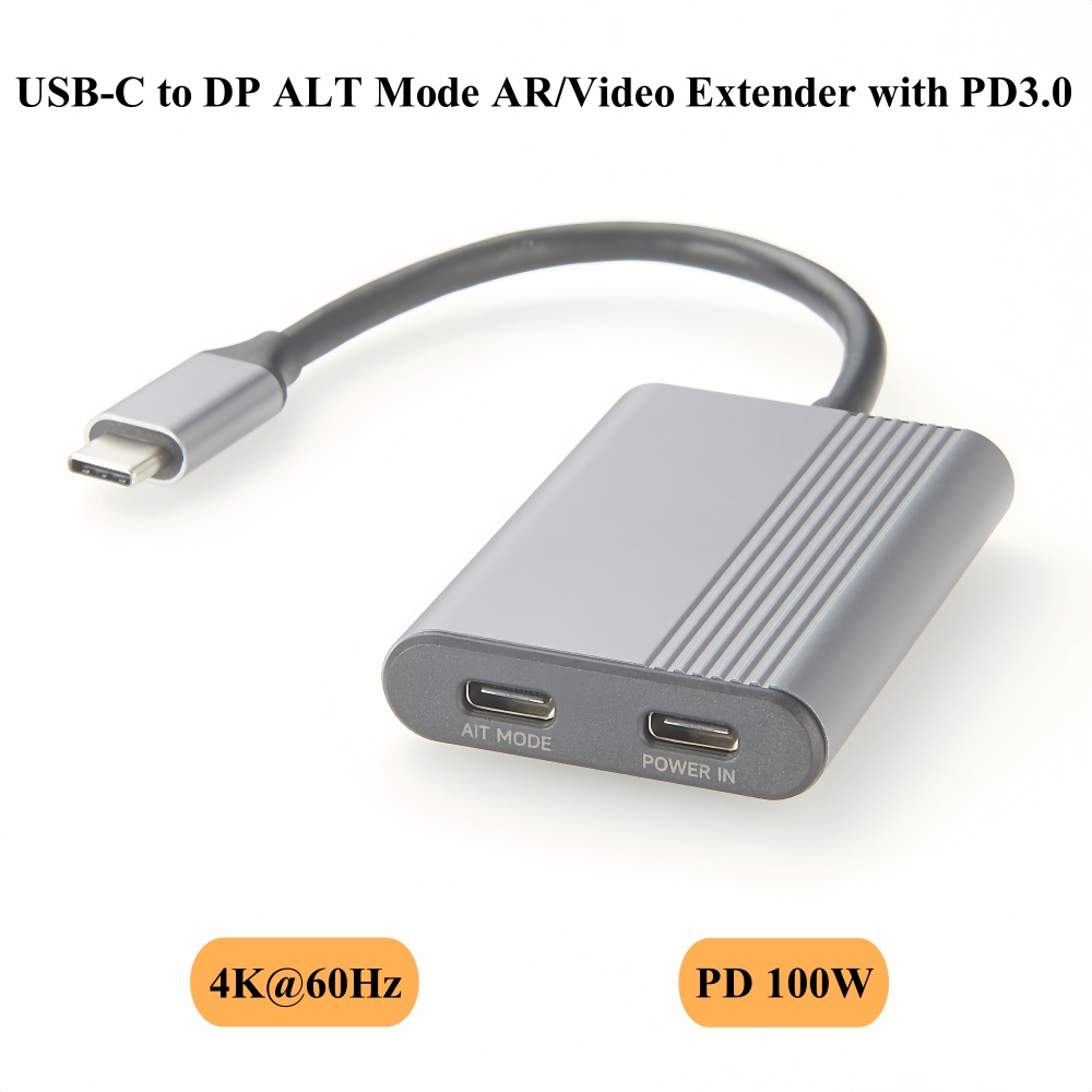 2-In-1 USB-C ハブ、USB-C to 4K@60Hz DP ALT モード ビデオ エクステンダー、100W PD3.0、USB-C 電源および VR/AR メガネ用データ スプリッター付き