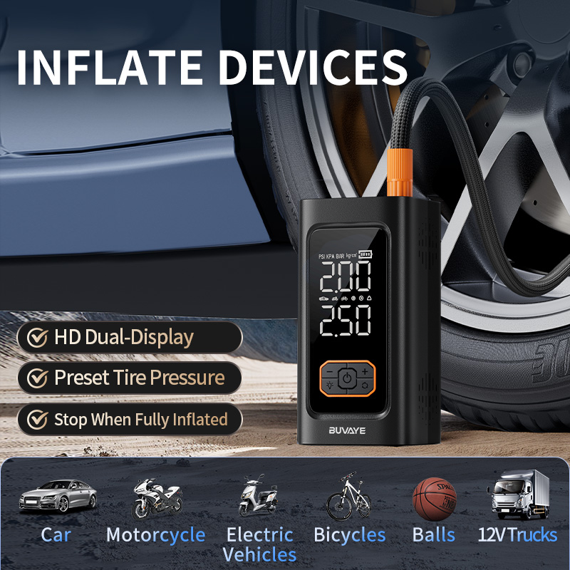 BUWAYE 2 IN 1 Car Jump Starter with Tire Inflator, 10000mAh 12V Auto Battery Booster, 250PSI Digital Air Compressor, Anti-Reverse Safety Clip Emergency Power Bank LED Light for 8.0L Gas 7.5L Diesel Ve
