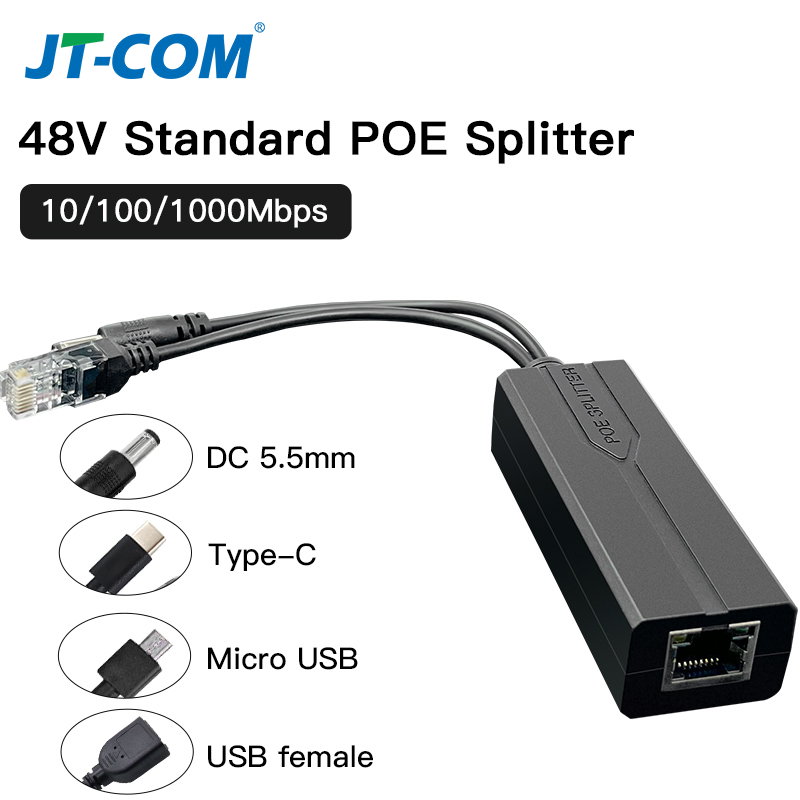 標準 POE スプリッタ 48V から 5V 12V 1.2A 2A マイクロ USB Type-C 100M/1000M POE カメラインジェクタ電源 Huawei Hikvision 用