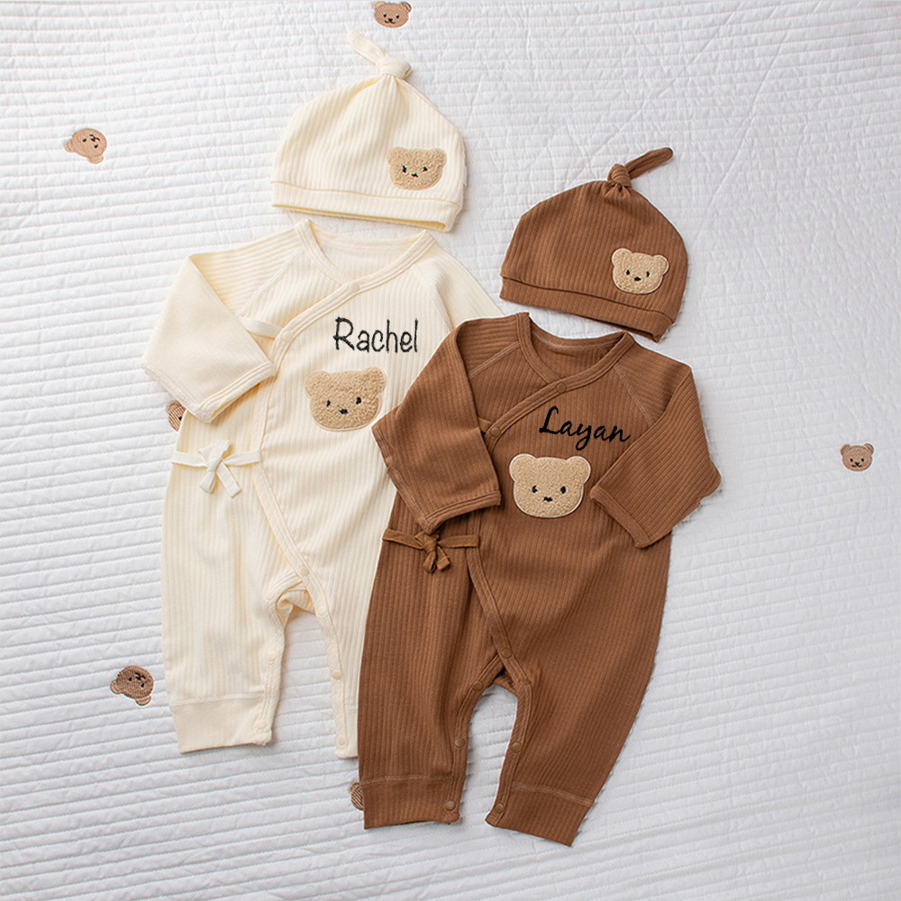 カスタム服男の子と女の子のためのソフト長袖ジャンプスーツカスタム名刺繍テディベア新生児底パジャマ