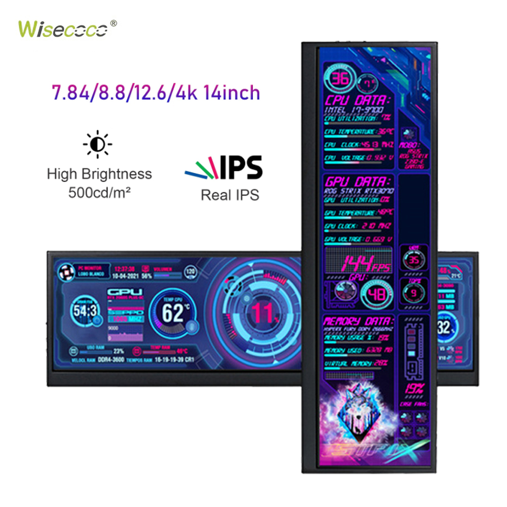 Wisecoco 4K 14インチ/12.6インチ/8.8インチ/7.84インチIPSポータブルモニターHDMIセカンダリスクリーンデスクトップラップトップPC用Aida64 CPU GPUミニディスプレイ