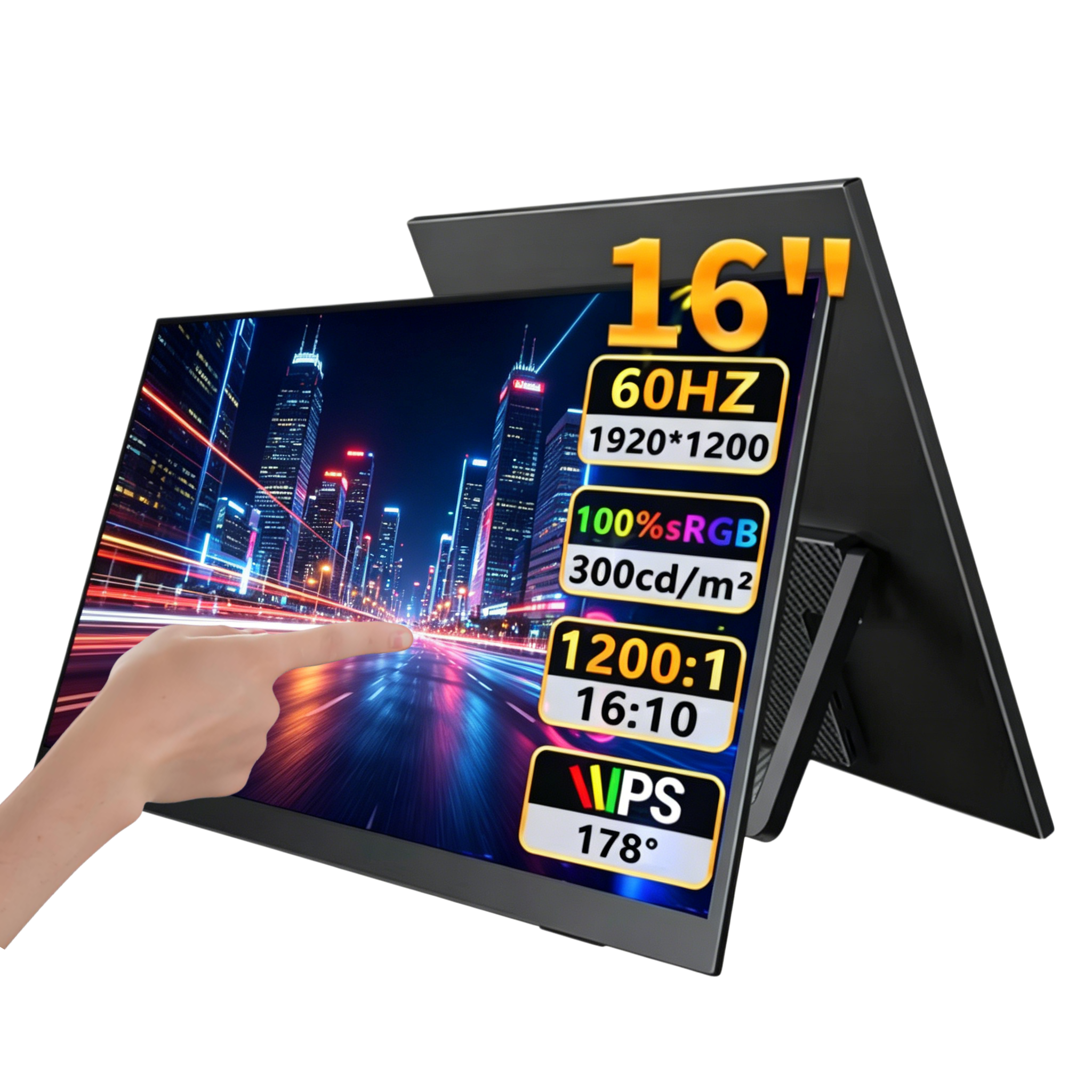16 インチ FHD ポータブルタッチモニター外部ディスプレイ IPS 1200P スクリーン USB C ミニ HDMI ラップトップ Mac PC Xbox PS スイッチ VESA 穴付き