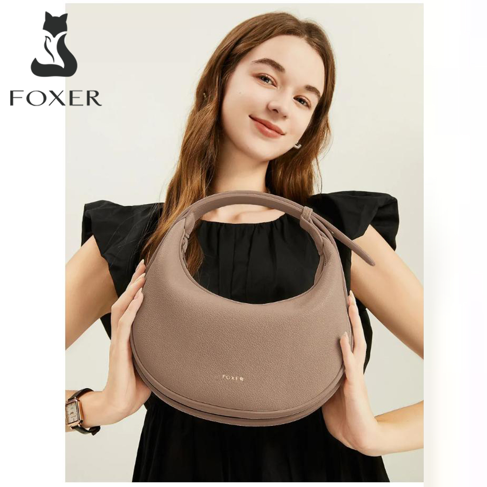 FOXER ブランド Pu レザー女性のショルダーバッグファッション女性の脇の下ホーボーバッグ三日月半月バッグ旅行小さなクロスボディバッグ