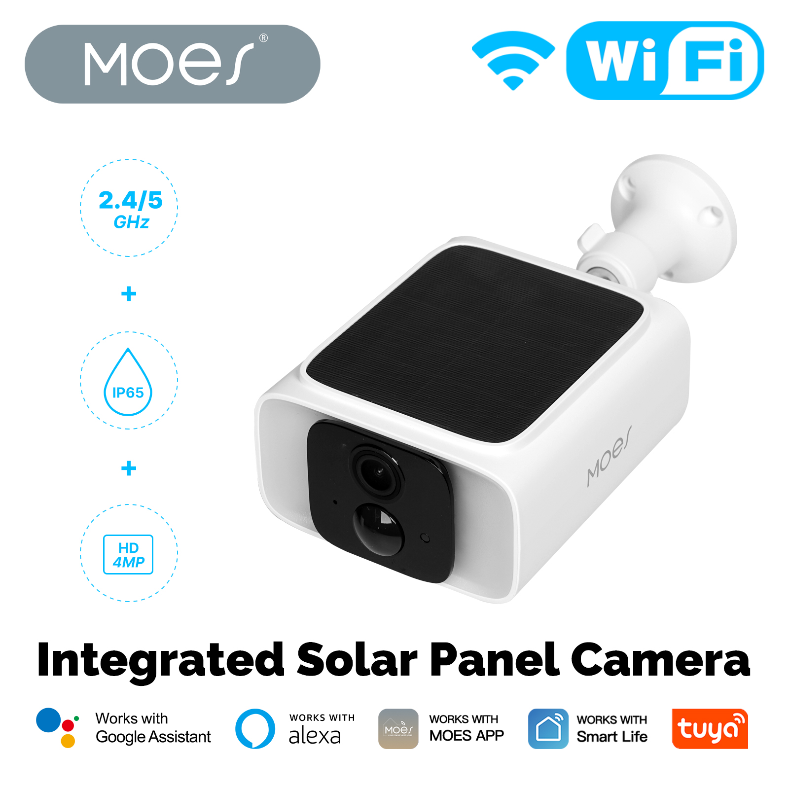 MOES Tuya スマート WiFi 太陽光発電カメラ 2.4GHz 5GHz デュアルバンド屋外 IP65 防水セキュリティ APP モニタリング Alexa Google