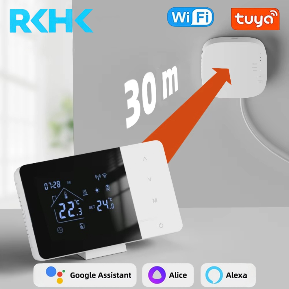 RKHK Tuya ガスボイラー用加熱/冷却サーモスタット スマートホーム 電池式温度調節器 毎日のプログラミング Alexa と連携