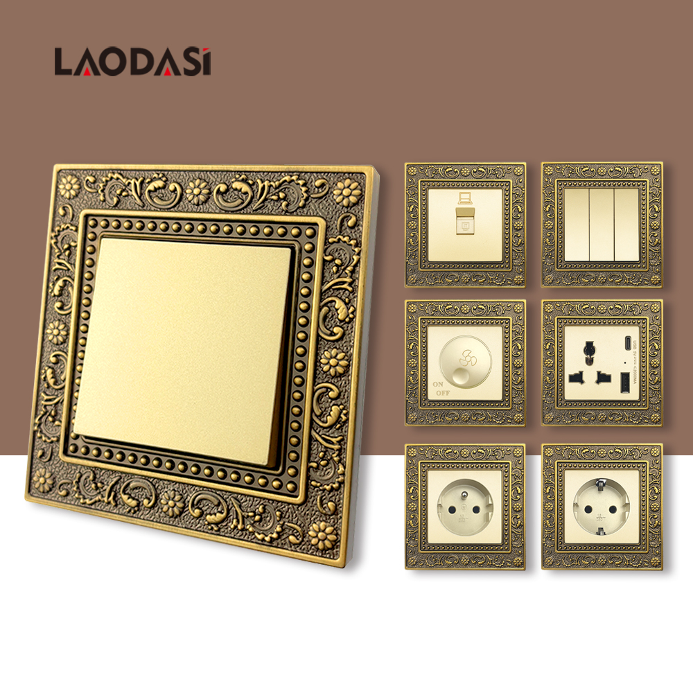 Laodasi レトロ EU フランス英国金属亜鉛合金ウォールライトスイッチソケット、220V 電気壁電源コンセント家庭用スイッチパネル
