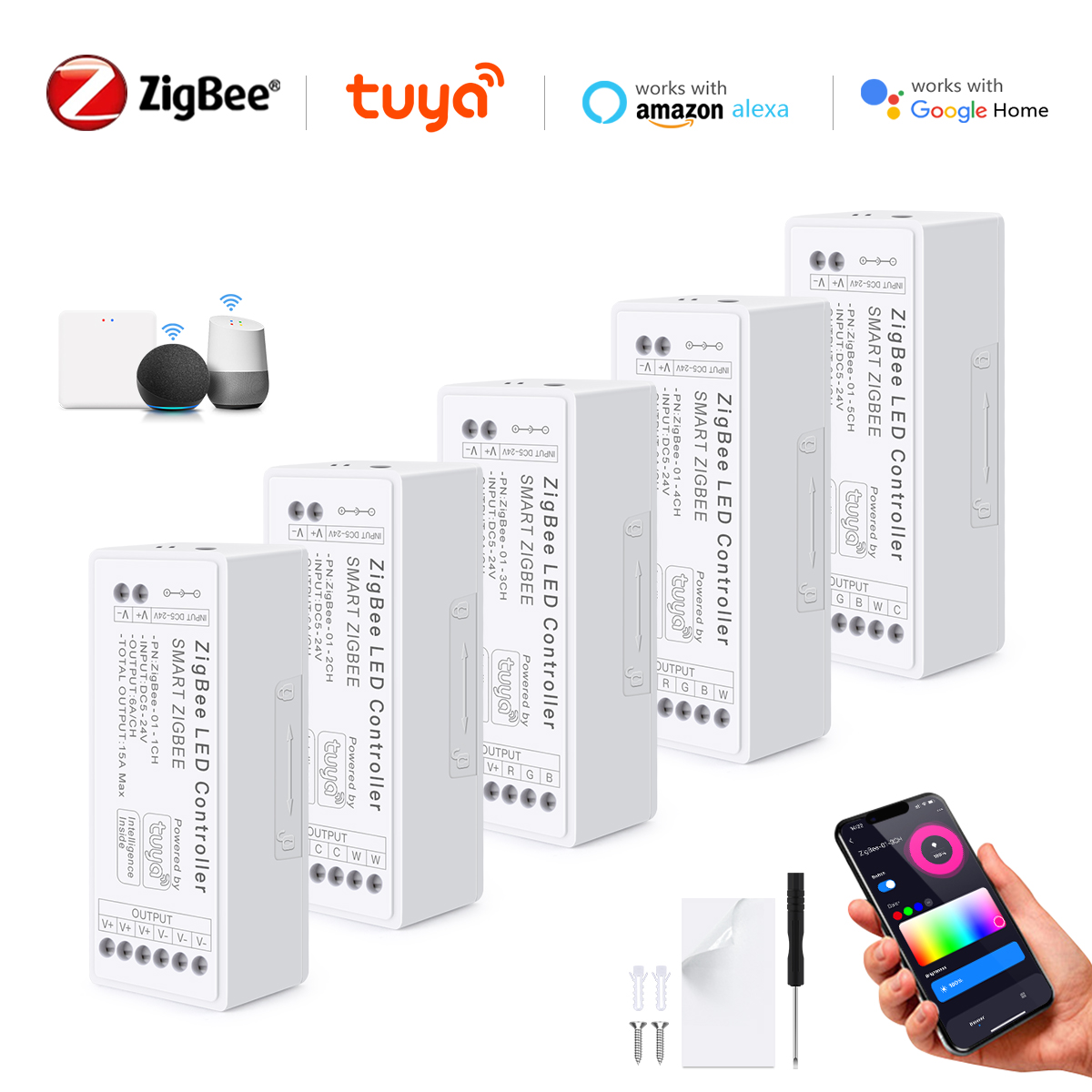 WiFi LED ストリップライトスイッチ LED コントローラ Zigbee 3.0 DC5V-24V Tuya CCT RGB RGBW RGBCCT COB ネオンテープ調光可能なスマート調光器