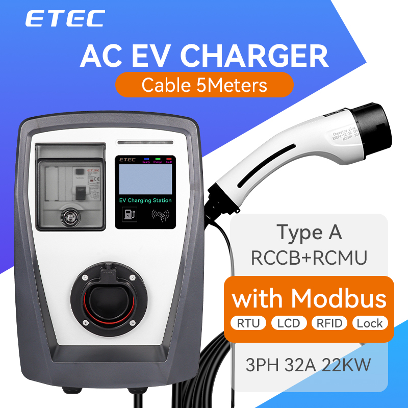 EKEC 7.6kw 32a タイプ 2 電気自動車充電器車の充電ステーション 22kw ウォールボックス ev 充電器スクリーン 220v 単相/三相。