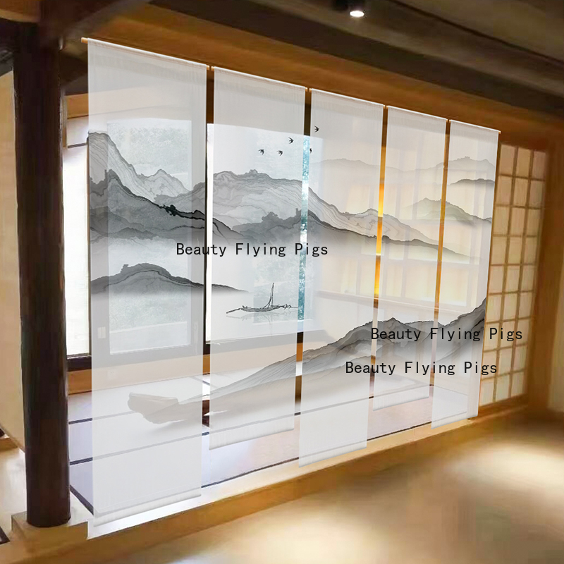 中国の水墨風景画吊り布壁背景布家の装飾半透明ガーゼカーテンパーティション