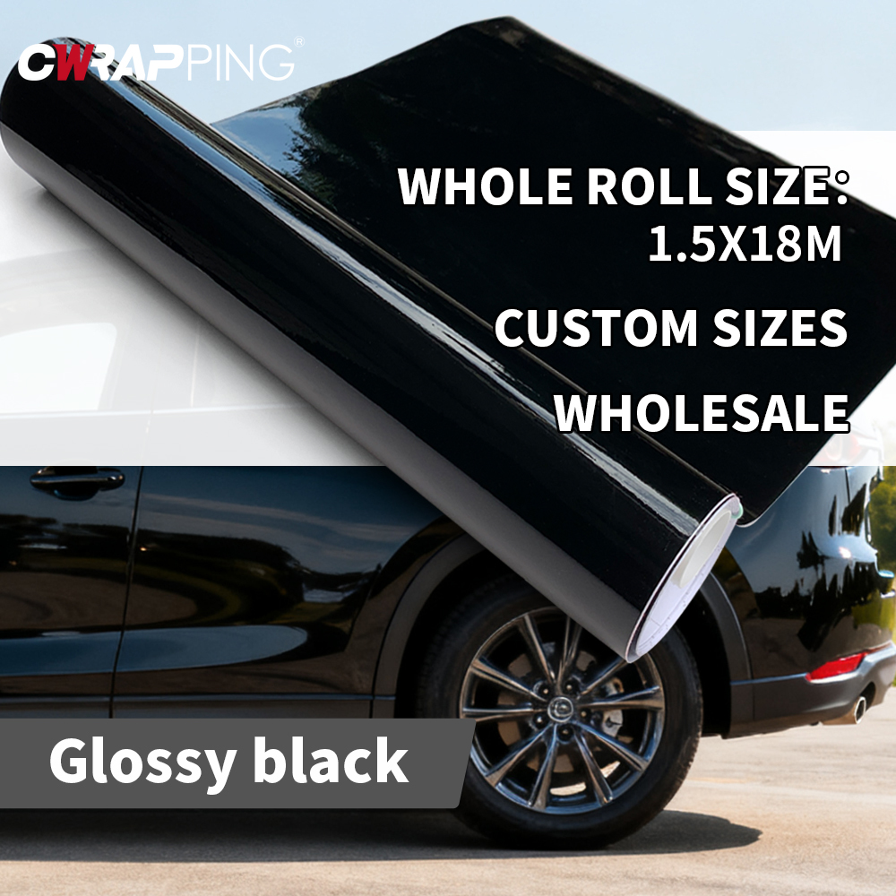車のステッカービニールオートチューニング 145 × 300/600 センチメートル光沢のある黒ビニールラップルーフフードドア保護フィルム光沢のある黒ラップ車両用